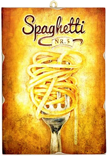 Kustom Art Quadro Quadretto Stile Vintage Serie Maccaroni Spaghetti Stampa Su Legno 25X18 Cm. Arredamento Per Ristoranti, Pizzerie, Bar