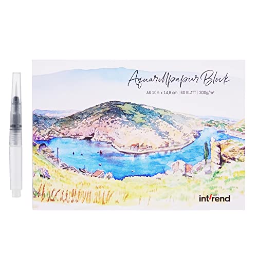 Int!Rend 60 Fogli Carta Per Acquerello A6 300G - Album Da Disegno Professionale - Fogli Acquarello Double Face - Album Per Acquerelli Con Matita E Pen