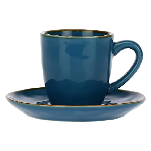 Rose & Tulipani - Tazza Da Espresso Con Piattino - Linea Concerto Blu Avo, Stoneware - Tazze Colazione - Stoneware - 90 Cc