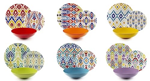 Excelsa Ikat Servizio Piatti 18 Pezzi, Porcellana E Stoneware, Decoro Multicolore, 6 Persone