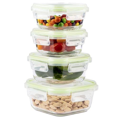 Home Fleek Contenitori In Vetro Per Alimenti Con Coperchio - Impilabili Meal Prep Contenitori Ermetici Per Alimenti Vetro, Adatti Microonde E Congelat