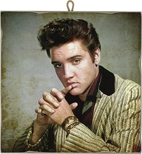 Kustom Art Quadro Quadretto Stile Vintage Serie Attori Famosi Elvis Presley Stampa Su Legno 15X15 Cm