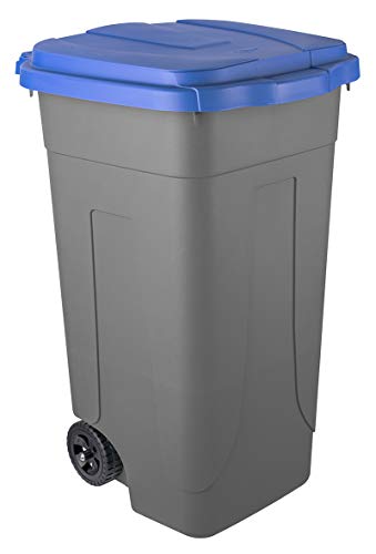 Bidone Raccolta Differenziata Mobil Plastic Lt. 80 Con Ruote - Fondo Grigio E Coperchio Blu