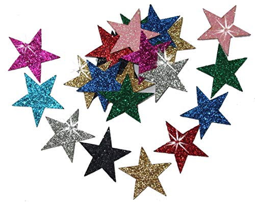 Crystalsrus - 24 Stelle In Tessuto, Da Stirare, Motivo: Glitter, Dimensioni: 25 Mm Mix Colours