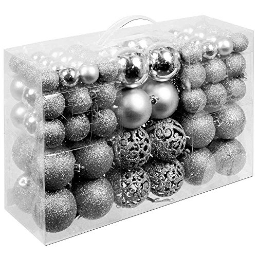 Bakaji Confezione 100 Palline Di Natale Diametro 3/4/6 Cm Addobbi E Decorazioni Per Albero Di Natale (Argento)