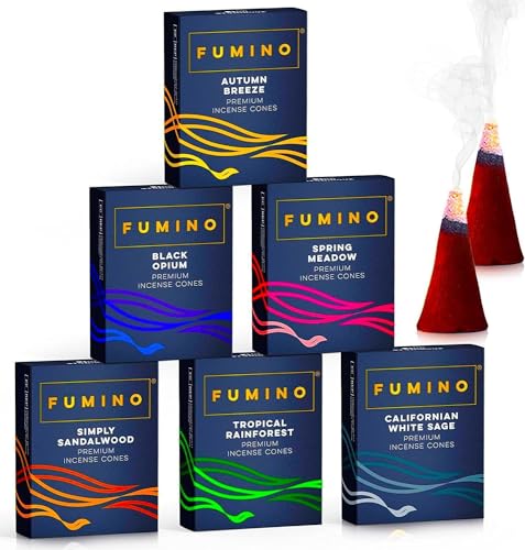Fumino Incenso Coni Essenziale Multipack 6 Scatole 120 Coni Incensi Naturali Masala Agarbatti Fragranza Profumata Incenso Meditazione E Relax, Decoraz