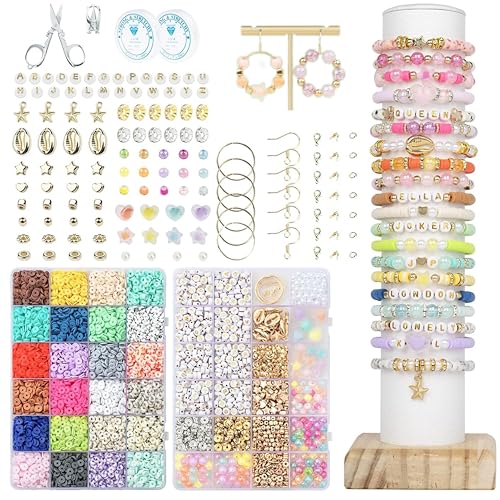 Kit Di 7200 Perline Per Fare Braccialetti E Bigiotteria Fai Da Te, Set 6Mm Perline Colorate Variegate, Con Lettere Con Fili Elastici Ganci Forbicino P