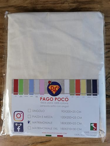 Pago Poco Lenzuolo Sotto Con Angoli In Flanella Matrimoniale In Tinta Unita Misura:180X200+25 100% Cotone In Tutti I Colori!!!!! (Beige)