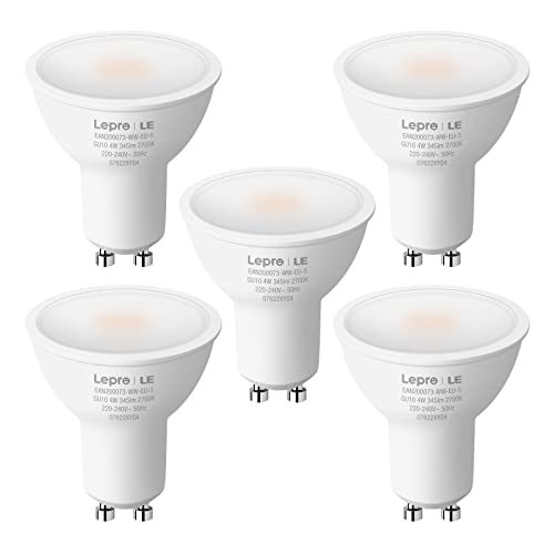 Lepro 5 Lampadina Led Gu10, 4W Equivalenti A 32W Alogena, Luce Bianca Calda 2700K, 345 Lm, Angolo Del Fascio 100°, Faretto Led Da Incasso Non Dimmerab