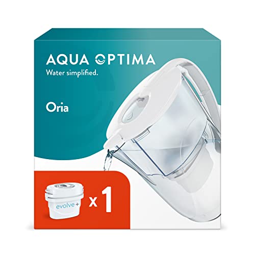 Aqua Optima Oria - Caraffa Filtrante Per Acqua, 1 Cartuccia Filtrante Evolve+, Capacità 2,8 L, Per Ridurre Microplastiche, Cloro, Calcare E Impurità,