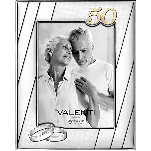 Cornice Portafoto Anniversario Matrimonio Nozze D'Oro 50° In Argento Valenti 13X18 Cm