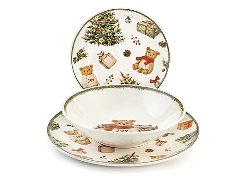 H&H Servizio Tavola Natalizio 18 Pezzi Teddy Bear