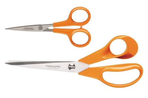 Fiskars Classic Set Di Forbici, Forbici Multiuso (21 Cm) E Forbici Per Lavori Manuali (13 Cm), Lama In Acciaio Inox/Impugnatura In Plastica, Arancione