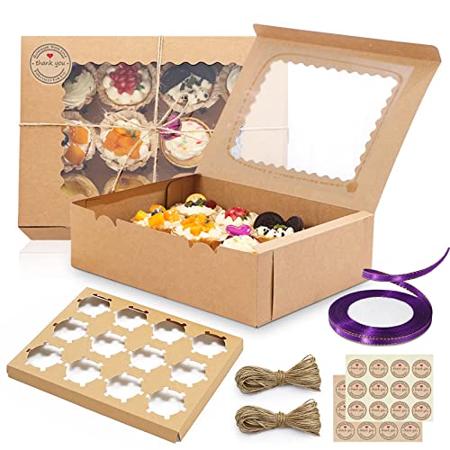 Scatole Per Cupcake,15 Pezzi Scatola Per Torta In Carta Kraft Contenitore Cupcakes Confezione Regalo Set Pirottini Per Dolcetti Biscotti E Pasticcini,