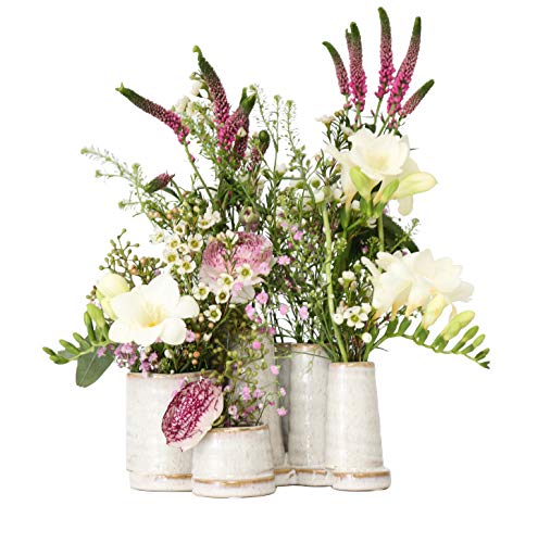 Jinfa Vasi Per Fiori Decorativi Ceramica Centrotavola | Bianco Antico 18X15X12,5 Cm | 8 Vasetti