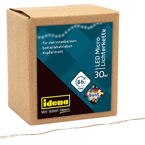 Idena 31096 - Micro Catena Luminosa A Led Con 30 Led, Con Funzione Timer Per 6 Ore, Funzionamento A Batteria, Circa 3,2 M Di Lunghezza, Decorazione Pe