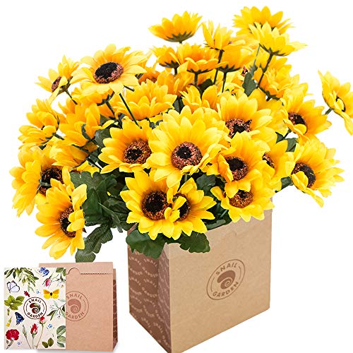 Snailgarden 6 Mazzi Di Fiori Artificiali Di Girasole,Bouquet Di Fasci Di Girasole Realistico Di 42 Teste Di Seta,Con Biglietto Di Auguri E Sacchetto D