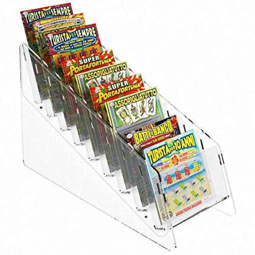 Designplex Espositore Gratta E Vinci Da Banco In Plexiglass Trasparente A 9 Tasche Misure: 12,5 X 36 X H22 Cm