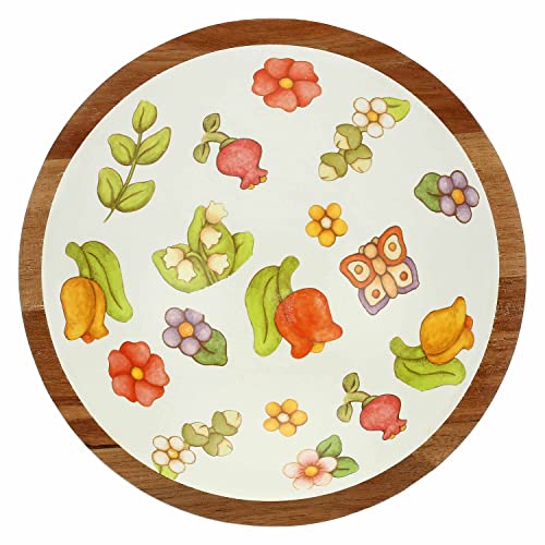 Thun, Ciotola In Legno D'Acacia Smaltato Decorato A Mano Con Motivi Floreali, Versione Media, Linea Happy Country, 18X18X5 Cm