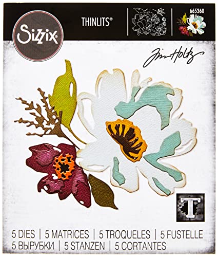Sizzix 665360-Set Di Fustelle Thinlits, 5 Pezzi, Motivo-Fiori A Pennello #3 Di Tim Holtz, Multicolore, Taglia Unica