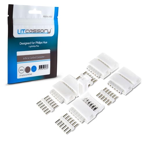 Litcessory Connettore Da 6-Pin A Tagliare-Fine Per Philips Hue Lightstrip Plus (4 Pezzi, Bianco - Standard 6-Pin V3)