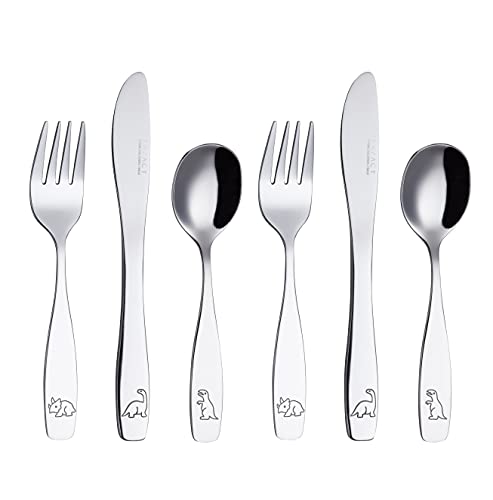 Exzact Posate Per Bambini 6 Pezzi In Acciaio Inox/Posate Bimbi - 2 X Forchetta, 2 X Coltelli, 2 X Cucchiai Cena - Posate Dinosauri Per Bambini(Dinosau