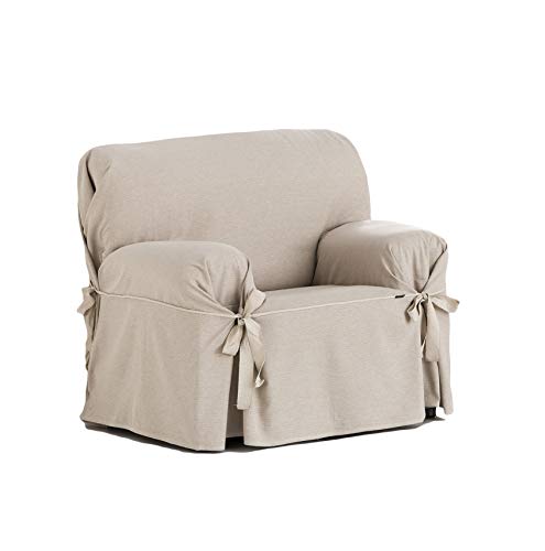 Eysa Italia Constanza F616081 Salvapoltrona Con Lacci, Cotone, Beige/Marrone Zigzag, Da 80 A 120 Cm (1 Posto)