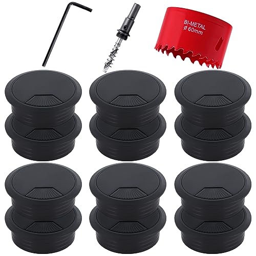 12 Pezzi Passacavi Scrivania, 60Mm Passacavi Per Scrivania Rotondi, Pressacavo Tappo Passacavi Rotondi Con 1 Sega A Tazza 60 Mm, Per Tavoli, Scrivanie