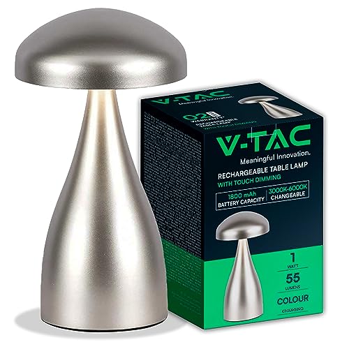 V-Tac Lampada Da Tavolo Senza Fili Led Dimmerabile In Metallo – Lampada Argento Wireless Per Uso Interno Da Casa O Ristorante – Design Elegante – Luce