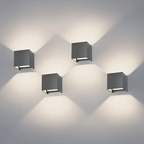 K-Bright 4 Pack Applique Da Parete Interno/Esterno Led 12W Applique Esterno Angolo Del Fascio Regolabile Su E Giù 4000K Bianco Naturale Lampada Da Par