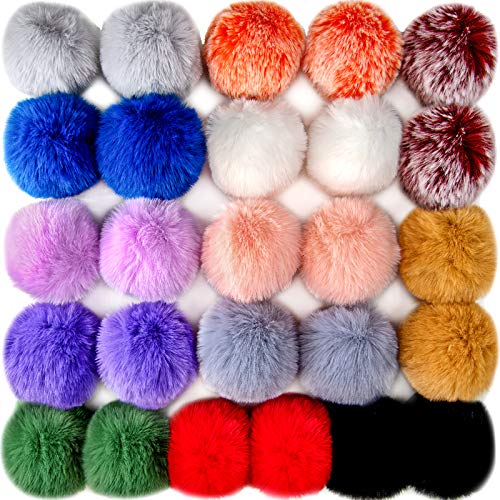 Bqtq 26 Pezzi Pompon Finta Pelliccia Palle Fai Da Te In Finta Pelliccia Pom Pom Soffice Con Fibbia Elastica Per Accessori Borsa Guanti Sciarpa Portach