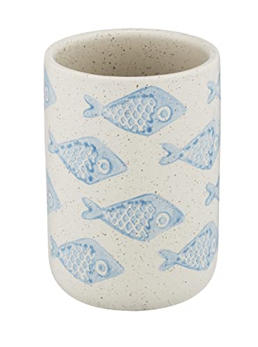 Wenko Bicchiere Portaspazzolini Aquamarin - Bicchiere Portaspazzolini Per Spazzolini E Dentifricio, Ceramica, 8 X 11 X 8 Cm, Beige