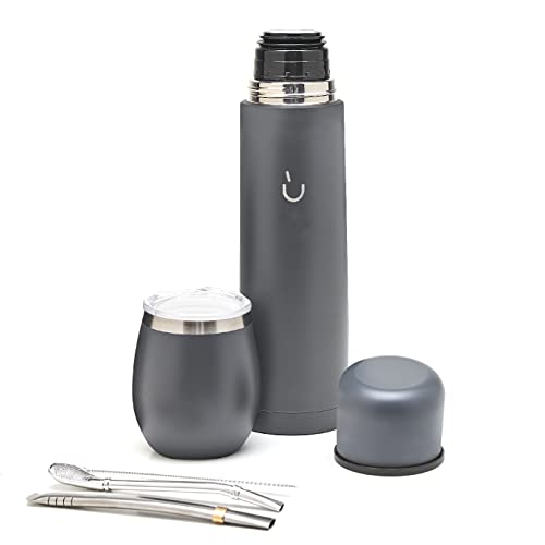 Balibetov Set Completo Yerba Mate - Zucca Mate Moderna, Thermos, Bombilla E Spazzola Per La Pulizia Inclusi - Tutto In Acciaio Inossidabile 304 18/8 D
