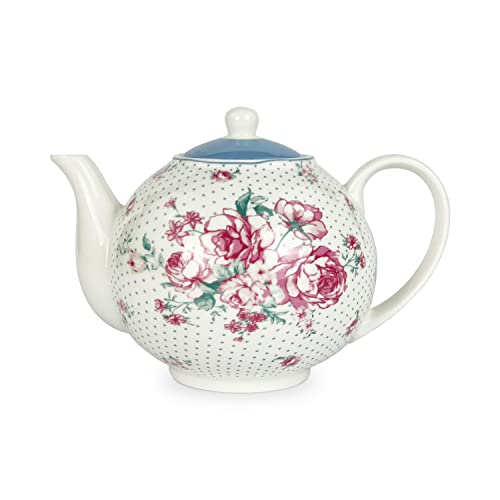 Isabelle Rose Teiera In Porcellana Julia In Porcellana Bianco Con Rose Rosa 1L