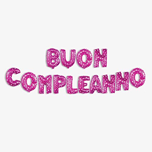 Mood Milano - Metal Balloon Festone Di Palloncini Con Scritta Buon Compleanno Di Colore Rosa Addobbo Per Festa Di Compleanno Party Altezza 40 Cm