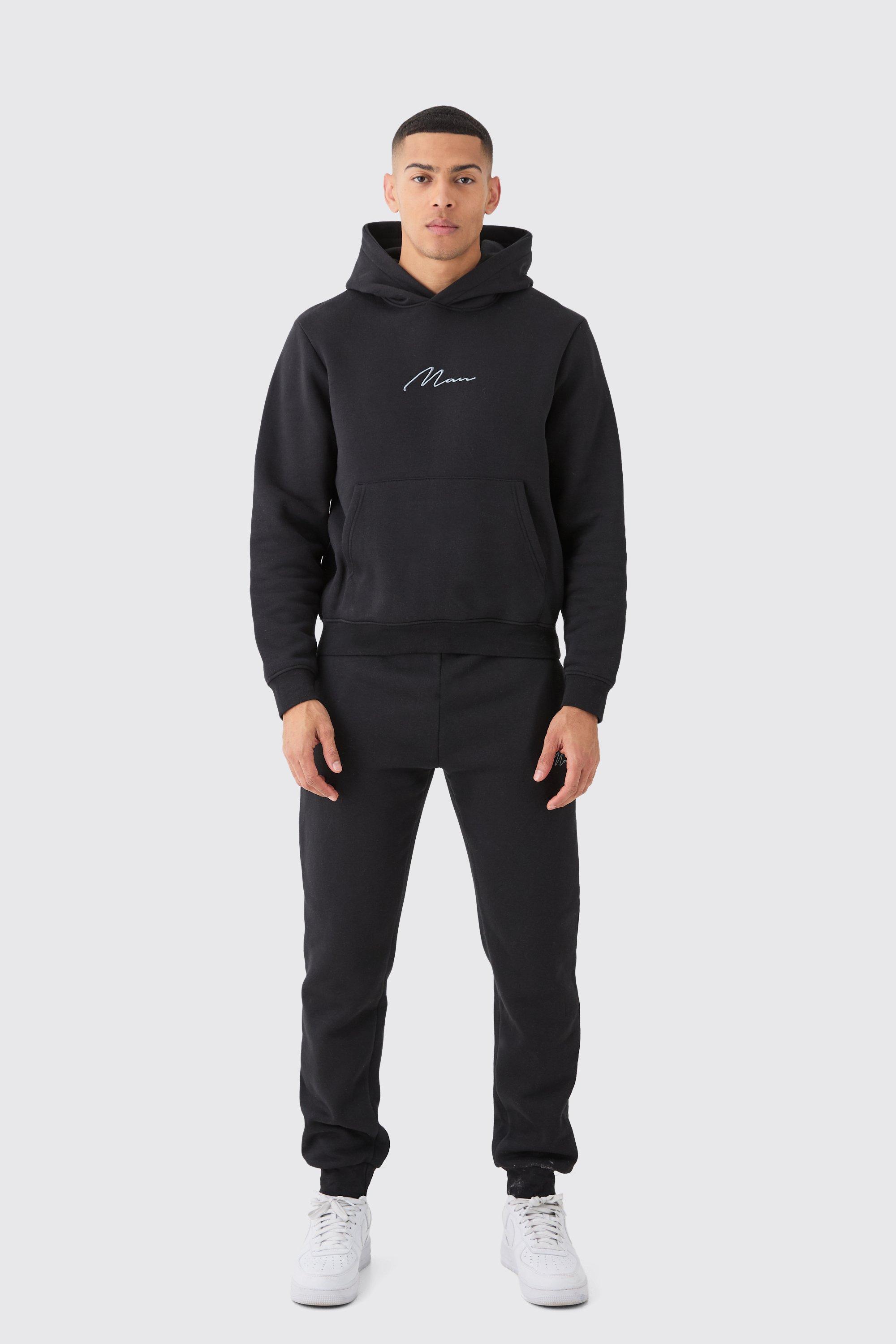 Man Signature Boxy Hooded Tracksuit, Nero