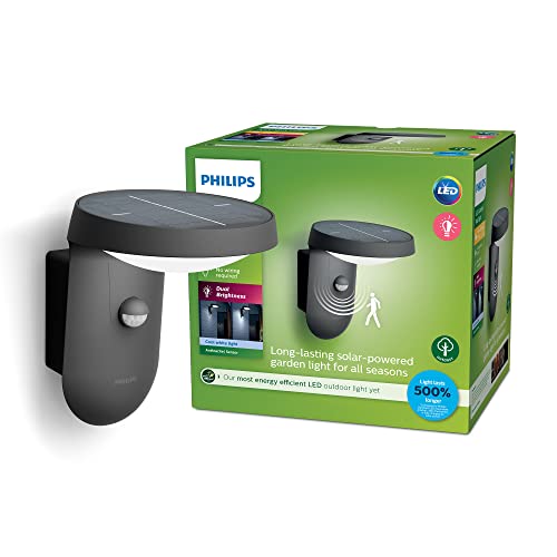 Philips Led Tyla, Lampada Da Parete Per Esterni A Energia Solare, Luce Bianca Fredda, Sensore Di Movimento Integrato, Ip44, 1.2W