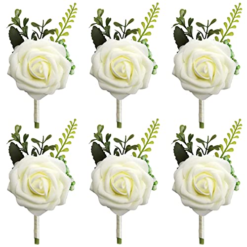 6 Pezzi Artificiale Rosa Boutonniere, Decorazione Per Boutonniere, Artificiale Rose Boutonnieres Sposo Fiore, Matrimonio Boutonniere, Per Feste, Balli