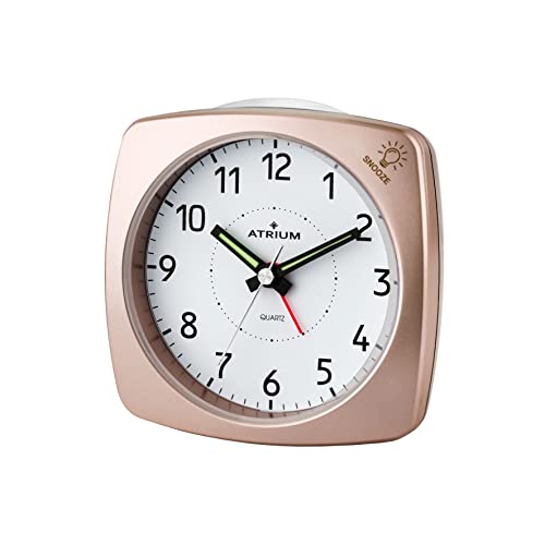 Atrium, Sveglia Analogica Rosé Metallizzata, Senza Ticchettio, Con Luce E Funzione Rinvio Sveglia (Snooze) A251-17