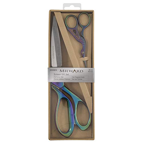 Milwards 2189015 - Set Regalo Di Alta Qualità, Include Forbici Da Sartoria E Forbici Da Ricamo Per Cicogna, Arcobaleno, 20 Cm E 9,5 Cm