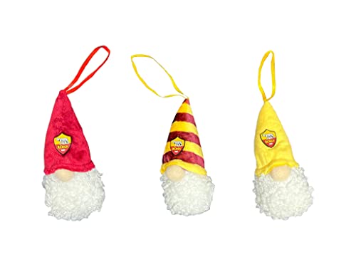 A.S.Roma, Tris Di Gnomi Natalizi, 3 Folletti, Altezza 10 Cm, Decorazioni Albero Di Natale, Giallo E Rosso, Prodotto Ufficiale A.S. Roma