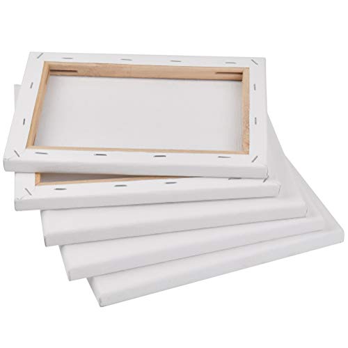 Timesetl Set Di 5 Tele Da Dipingere/Tele Con Cornice/Cotone, 24X18 Cm, Bianco - Per Colori Acrilici, Olio, Tempera, Tempera
