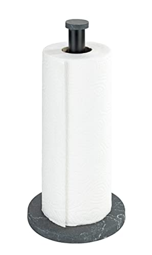 Wenko Portarotolo Di Carta Marmor, Supporto Verticale Per Rotolo Da Cucina Effetto Marmo Per La Cucina, Base Di Plastica E Asta In Metallo Nero, (L/P