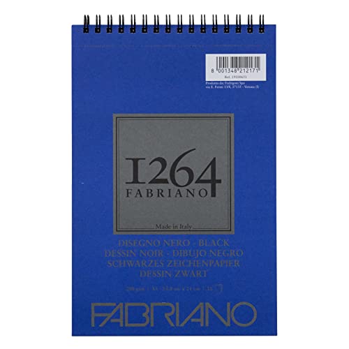 Honsell 19100651 - Blocco Da Disegno Fabriano Disegno Nero Con Rilegatura A Spirale 1264, 200 G/M², Din A5, 20 Fogli Di Carta Satinata Nera A Grana Me