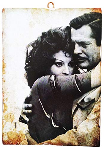 Kustom Art Quadro Quadretto Stile Vintage Marcello Mastroianni E Sophia Loren Da Collezione Stampa Su Legno