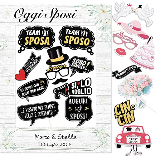 20Pz Foto Booth Props Matrimonio, 1Pz Cornice Accessori Puntelli Divertenti Sposi Italiani, Gadget Per Fotografica, Futuro