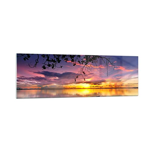 Quadro Su Vetro 160X50Cm Stampe Da Parete In Vetro Barca Tramonto Lago Cielo Grandi Xxl Decorazione Murale Camera Da Letto Cucina 1 Pezzo Quadri Moder