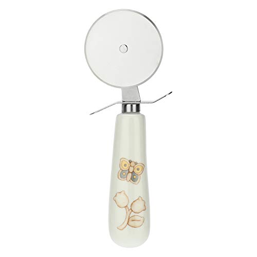 Thun - Taglia Pizza Con Manico Decorato Con Fiore E Farfalla - Accessori Cucina - Linea Elegance - Gres E Acciaio Inossidabile - 20 Cm