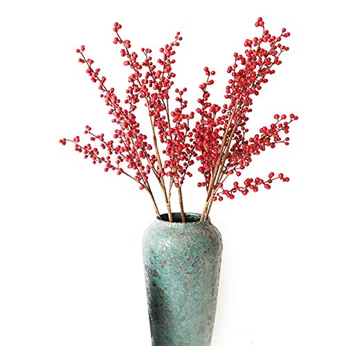Easylife 72 Cm Ramo Di Bacche Di Natale Con Fiori Artificiali Rossi, 5 Pezzi Per Set, Per Decorazioni Per Matrimoni, Casa E Natale