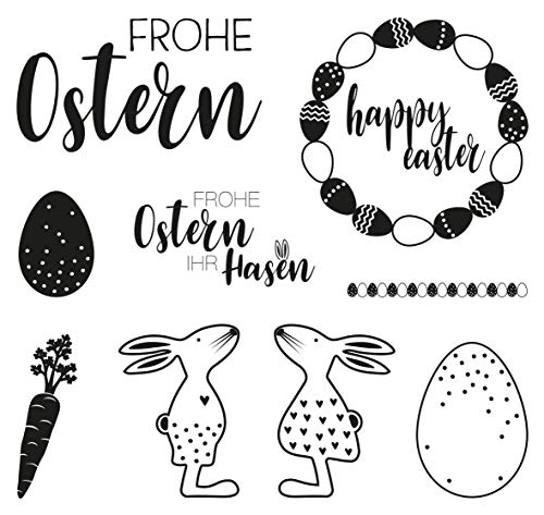 Rayher 50245000 Clear Stamps Set Timbri Trasparenti In Silicone, Tavoletta 102,5X97Mm, 9 Motivi Per Pasqua, Per Scrapbooking E Decoro, Biglietti D'Aug